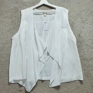 Chico's Drape Vest Womens 3 Optic White Lyocell Sleeveless Waterfall Open Front